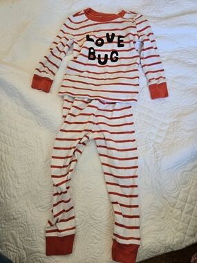 Pottery Barn Kids Red and White Striped "Love Bug" Pajama Set